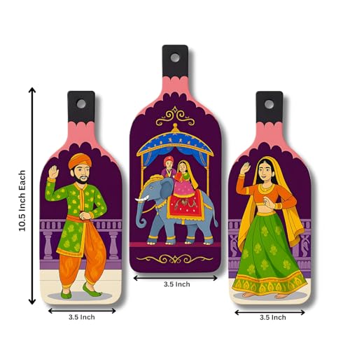 Image of GiftOday Rajasthani Puppet Dance Wooden Wall Hanging for Home & Kitchen Decor | Decoration Items for Livingroom | Modern Artwork Item for Office, Hallway | Decorative Mdf Wall Hanger (Set of 3)