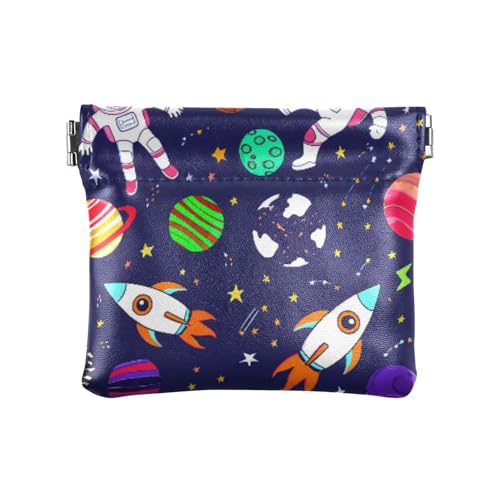 Astronauts Space Pattern Coin Purse Leather Pouch Change Purse, Squeeze Coin Pouch for Cards, Keys & Lipsticks, Unisex