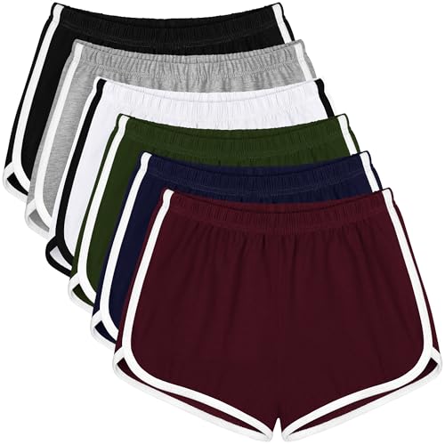 Apoway 6 Packs Dance Shorts Women Cotton Waistband Summer Sports Yoga Shorts for Women
