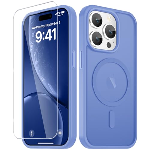 Image of YENAPOON for iPhone 15 Pro Case, Matte Magnetic Phone Cover [with 1 Screen Protector] [Support for MagSafe] [Shockproof Military Grade Protection] Translucent Frosted Back, Purple