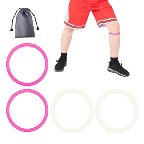 Image of 4pcs Knee Patellar Tendon Support Straps (Rose Red and Fluorescent White) | Silicone Patella Straps for Running Hiking Basketball Youth Men Women Fixed Knee Stabilization Bands Gear Accessories