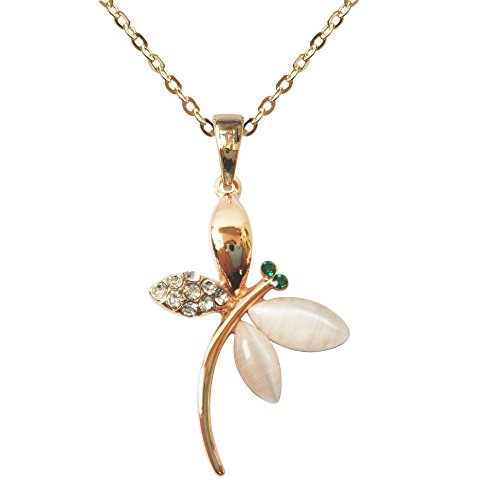 Navachi 18k Gold Plated Crystal White Opal Dragonfly Az6085p Pendant Necklace 16