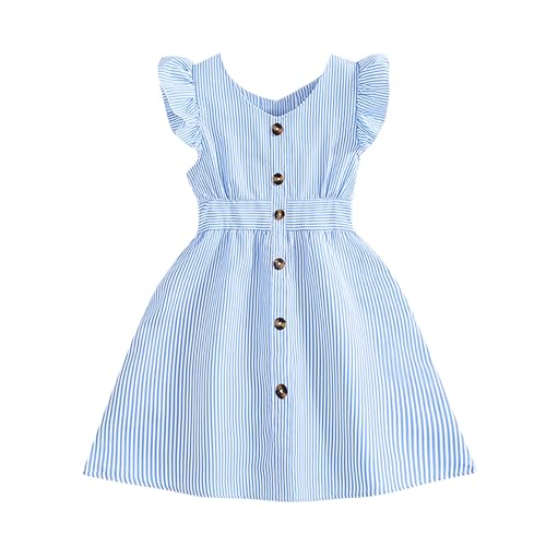 Girls Kids A-Line Dresses Short Sleeve Stripe Print Loose Long Maxi Dress Casual Sundress Clothes for Girl's (Blue, 8-9 Years)2