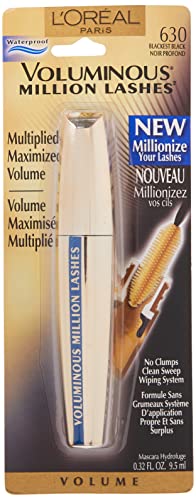 Voluminous Million Lashes Mascara Waterproof - # 630 Blackest Black by LOreal Paris for Women - 0.32