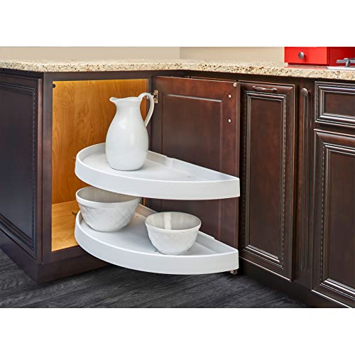 Rev-A-Shelf 6882-31-11-570 31-Inch Polymer Half Moon 2-Tier Lazy Susan Blind Corner Kitchen Cabinet Storage Organizer W/Pivot & Slide Hardware, White #TOP1
