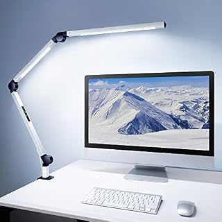 LED Desk Lamp, Dual Light Source Desk Light with Clamp, Dimmable 4 Color Modes & 4 Brightness Swing Arm Lamp, Eye-Caring Clip-on Architect Lamp with Memory Function for Work Study Home Office
