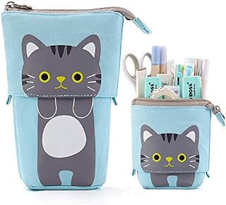 Cute Pencil Case,Cartoon Cat Pencil Holder Upright Pencil Bag Stationery Case Gift for Students Teenagers Girls Adults Students and Office Supplies