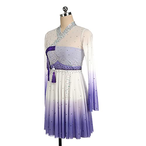 Vestido de patinação artística, elegante estilo antigo, strass brilhantes, competição de patinação a