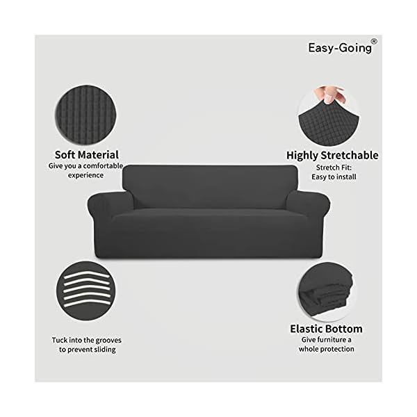 Easy-Going Stretch Sofa Slipcover 1-Piece Sofa Cover Furniture Protector Couch Soft with Elastic Bottom for Kids, Polyester Spandex Jacquard Fabric Small Checks (Sofa, Dark Gray)