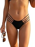 WODECASA Sexy Strappy Bikini Bottoms for Women Ruched Back High Cut Hollow Out Thong Swimsuit Bottoms Bathing Suit Bottoms