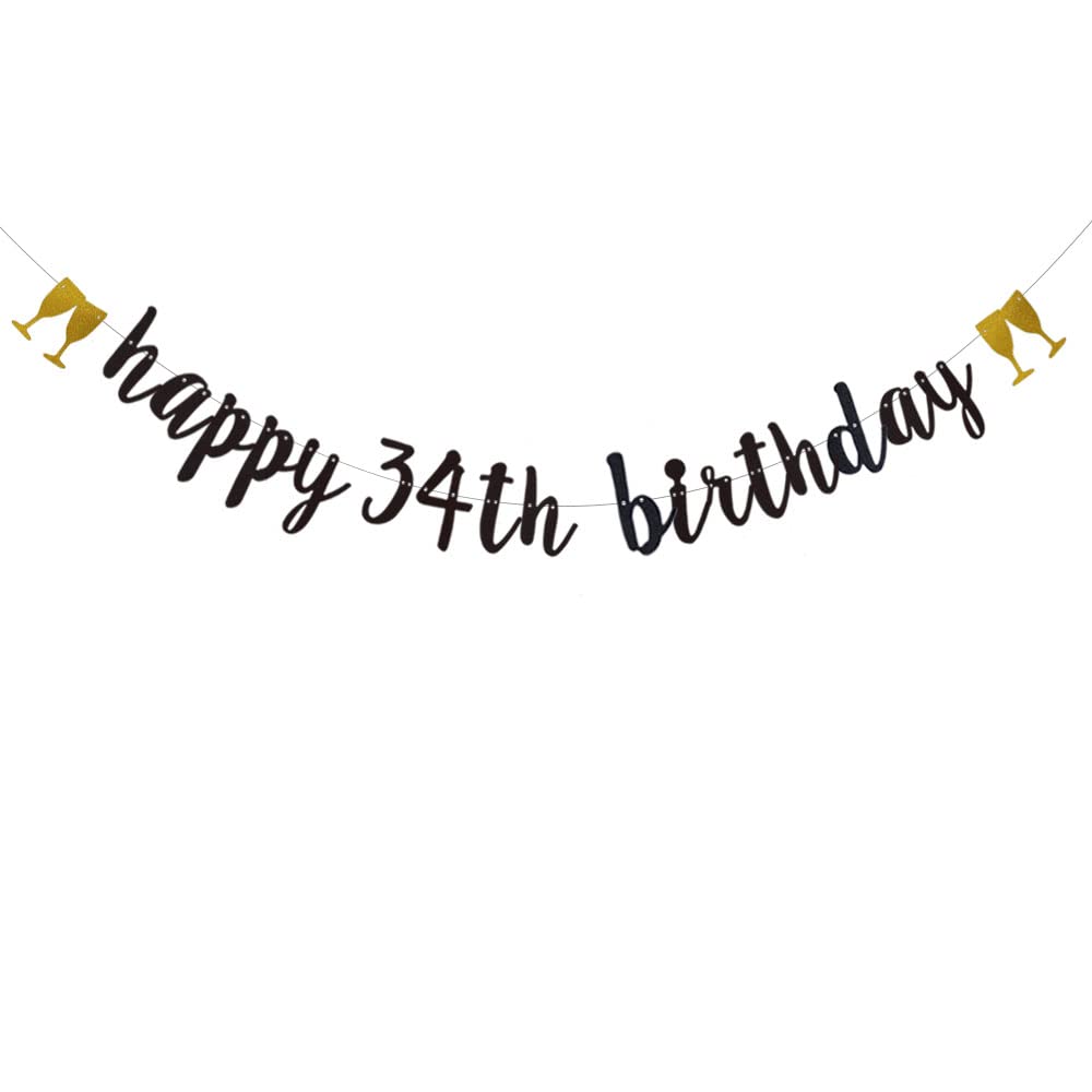 Amazon.com: Happy 34th Birthday Banner,Pre-Strung, 34TH Birthday Party ...