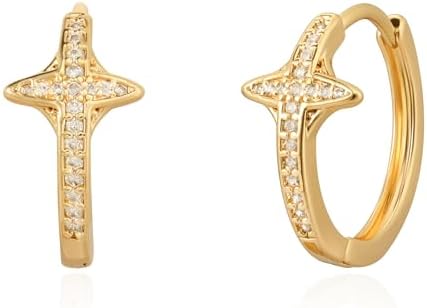 Gold Hoop Earrings for Women Trendy 14K Gold Plated Cubic Zirconia Butterfly Bow Cross Cute Earrings Hypoallergenic Simple Gold Jewelry Gifts