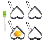 Huamirra Spiegeleiformen Edelstahl, 4 Stück Egg Ring, Herz Spiegeleierformen, Antihaft Pancake Form, mit Klappgriffen und Ölpinsel, Eierring für Spiegeleier,Hackbraten,Sandwich