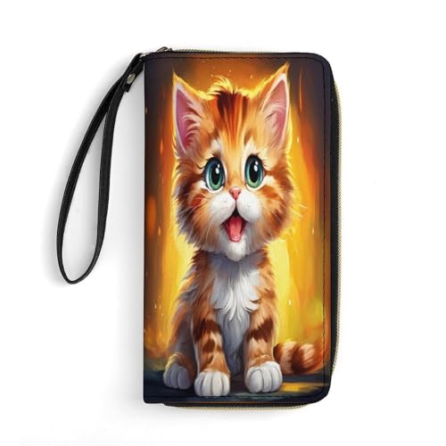 Cat Women's Wallet Wristlet Zipper Purse with Hand Strap Travel Credit Card Holder for Daily Use Gifts