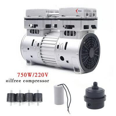 Compresor de aire sin aceite, silencioso, compresor de aire comprimido, 750 W, 1400 rpm, cabezal de compresor de aire sin aceite, cabeza de 8 bares, aluminio sin aceite, compresor para máquinas