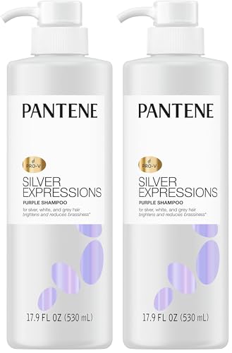 Image of Pantene Silver Expressions,Purple Shampoo and Hair Toner,Pro-V for Grey and Color Treated Hair,Lotus Flowers,17.9 Fl Oz,(Pack of 2)