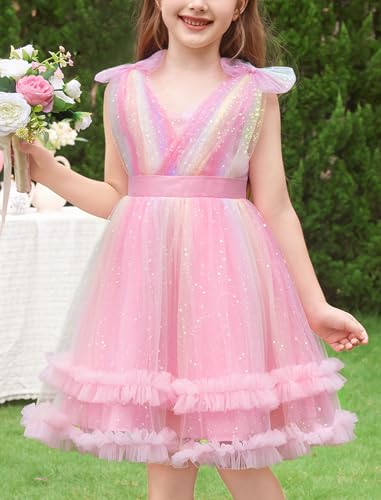 Image of IMEKIS Toddler Kids Girls Sparkle Sequins Tulle Party Dress, Wedding Formal Birthday Tea Party Dresses 2-8T