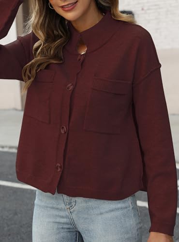 Image of Ladyful Women's Cropped Cardigan Sweater Open Front Long Sleeve Button Down Knit Collared Outerwear Coats