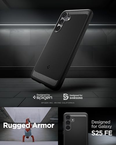 Image of Spigen Rugged Armor | Samsung Galaxy S25 FE Case [Air Cushion Protection] [Flexible] Galaxy S25 FE Back Cover | TPU - Matte Black