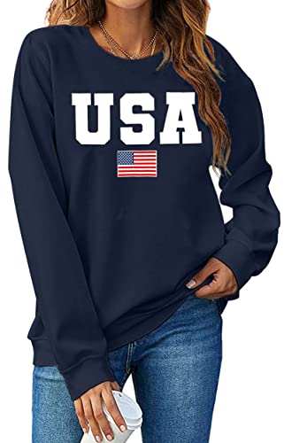 Image of LAZYCHILD USA Sweatshirt Women American Flag Shirt Patriotic TShirt Stars Stripes Pullover 4th of July Tee Tops