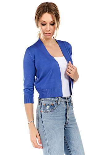 Image of Cielo Women's Soft Solid Open Front 3 /4 Sleeve Sweater Cardigan