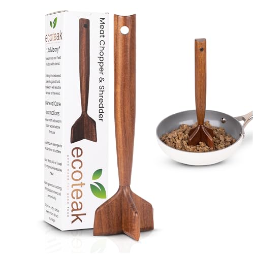 EcoTeak Teak Wooden Meat Chopper, Ground Beef Chopper Tool, Hamburger