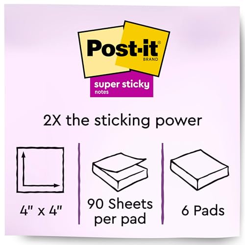 Image of Post-it Recycled Super Sticky Notes, 4 x 4-Inches, Tropic Breeze Collection, Lined, 6-Pads /Pack