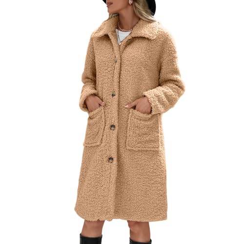 Corduroy Sherpa Jacket Women Casual Vintage Solid Button Long Sleeve Pocket Jacket Winter Warm Loose Long Coat4