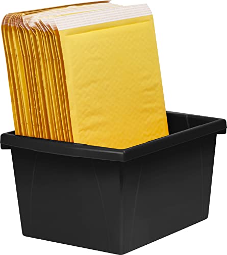 Image of Storex 4 Gallon Storage Bin - Plastic Classroom Organizer for Books and Supplies, Black, 6-Pack (61466C06C)