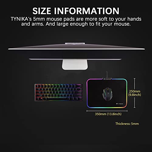 Tynika Mouse Pad Rgb Gaming Mat, Non-Slip Base Rubber & Soft Cloth Surface, Large Led Lighting Mousepad With Optimized For Computer Keyboard Sensors All Time (M (13.8'' X 9.8'', Black-M) #TOP5