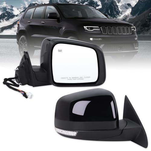 Lqito Right Passenger Side Mirror Compatible With 2011-2016 Jeep Grand Cherokee With Manual Folding Power Glass Heated Turn Signal Mirror Memory Black Replace#57010704AJ(11Pins)