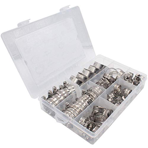 ステンレス鋼 60Pcs 調整可能 ホースクランプ 配管用燃料ラインクランプ 自動車および機械用途 ホースバンド 60個入り