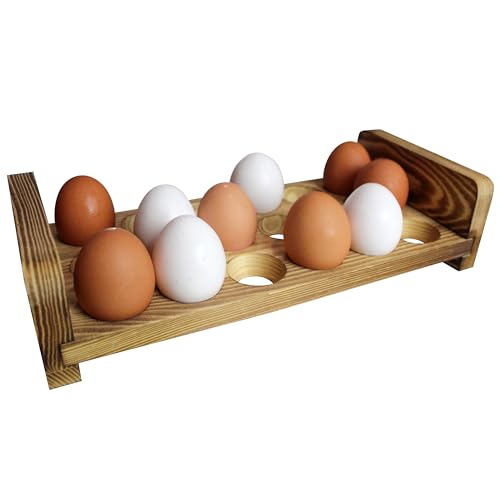 Soporte de madera apilable expandible para 18 huevos, decoración rústica de cocina, estante compacto para mostrador, diseño de decoración de pollo, gallinero Gui's (estante superior)