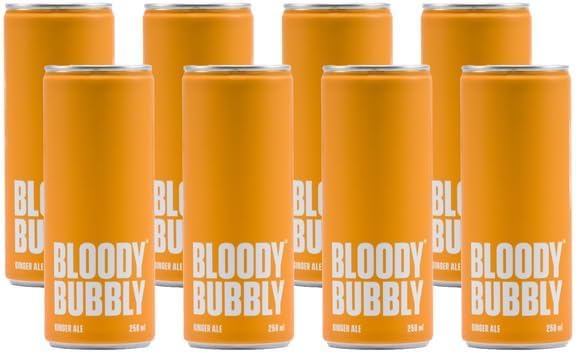 BLOODY BUBBLY GINGER ALE | Naturally Flavoured Soda | 44 Cal Per Can | No Added Artificial Flavours, Colours & Preservatives (250ml Each_Pack of 8)