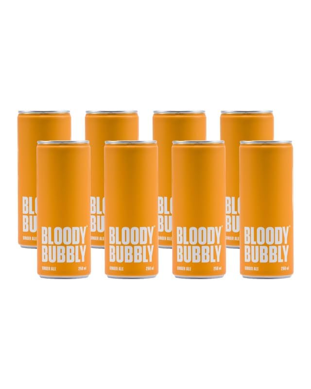 BLOODY BUBBLY GINGER ALE | Naturally Flavoured Soda | 44 Cal Per Can | No Added Artificial Flavours, Colours & Preservatives (250ml Each_Pack of 8)