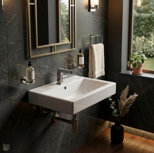 Image of Wall Mounted Wash Basin For Bathroom | Wall Hung Wash Basin /Sink (17.9 X 13.8 X 5.7 Inch, Olina-5007) - Ceramic, Polished