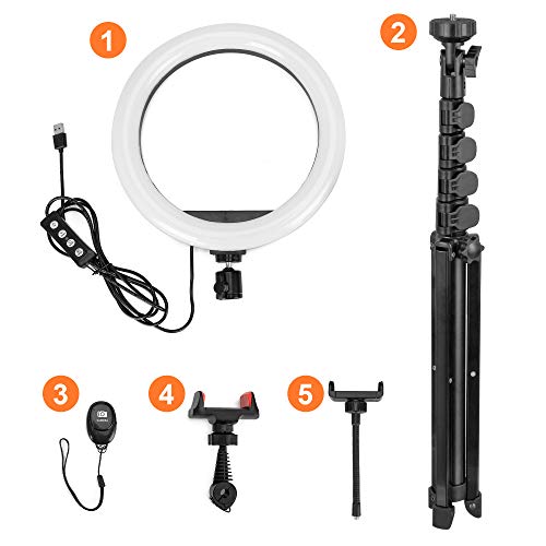 Anel de luz, anel de luz de selfie LP de 25,4 cm com suporte de tripé ajustável e suporte de telefon