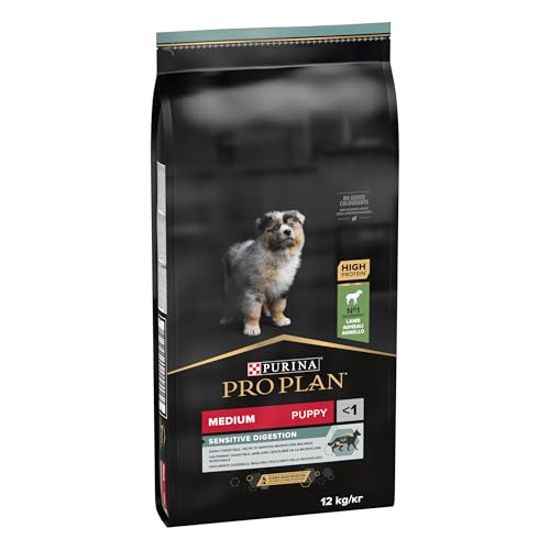 Purina Pro Plan Medium Puppy Digestion Pienso para Perro Mediano, Cachorro, Junior, Bebé, Digestión Sensible con Cordero, saco de 12kg