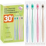 Fresings 30-Pack Pre-Pasted Disposable Toothbrushes with Built-in Toothpaste, Individually Wrapped, Waterless Single-Use Travel Toothbrushes, Soft Bristles, for Adults, Hotel, Guests, Office