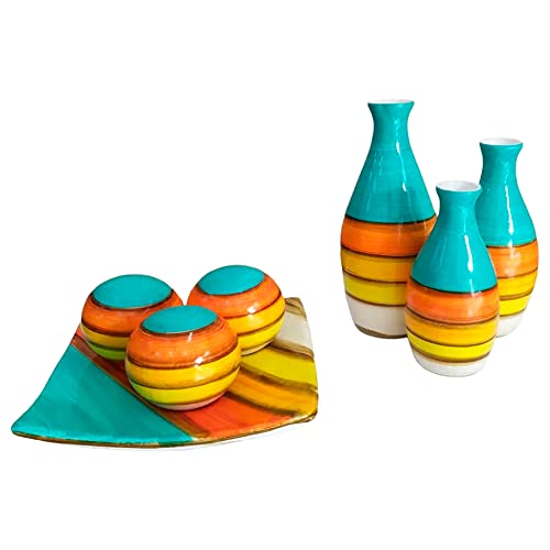 Jogo de Vasos Trio Garrafas e Centro de Mesa 3 esferas Decor - Turquesa Color