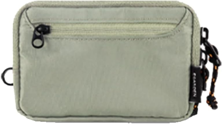 Travel Wallet Pouch w Zipper Slim Lightweight BIll Coin Card Organizer Purse Water Resistant Multiple Compartments Mesh Pocket D-Ring Loop (Khaki)