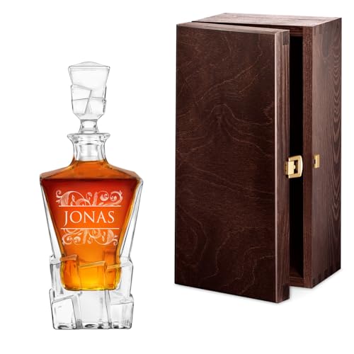 Maverton Whisky Karaffe mit Gravur - 950 ml - Whiskey Dekanter mit luxuriösem Design - personalisiert - edles Kristallglas - für Männer - zum Geburtstag - Vorname