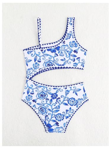 Image of GORGLITTER Girl's One Piece Swimsuits Bathing Suits Floral Cutout Color Block Boho Adjustable Straps Pad Swimwear