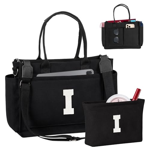Image of Birthday Gifts for Women, Initial Tote Bag with Makeup Bag | Teen Girl Gifts Trendy Stuff, Back to Campus