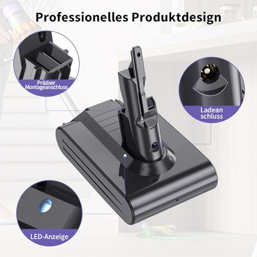 4600mAh Akku für Dyson V7, Ersatzakku für Dyson V7 Staubsauger, Kompatibel mit v7 SV11 Serie, Animal, Motorhead Pro, Trigger, Fluffy, Mattress, Absolute Staubsaugern (mit 2 Filter)