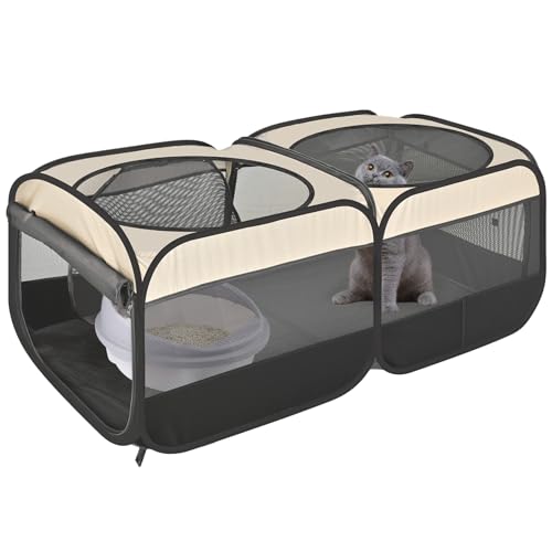 Image of 2-in-1 Dog Playpen 46.5''Pop Up Cat Pet Playpen, Assembly-Free Indoor Outdoor Kitten Enclosure, Kitten Pen Cat Cage Portable Puppy Tent Crates Kennel for Small Animals(No Divider, Unified Space)