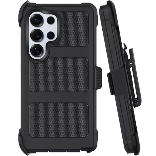 SOGCASE Belt Clip Case for Samsung Galaxy S25 Ultra Holster with 360° Rotating Stand Defender Cover Heavy Duty Protection Anti-Drop Shockproof, Black