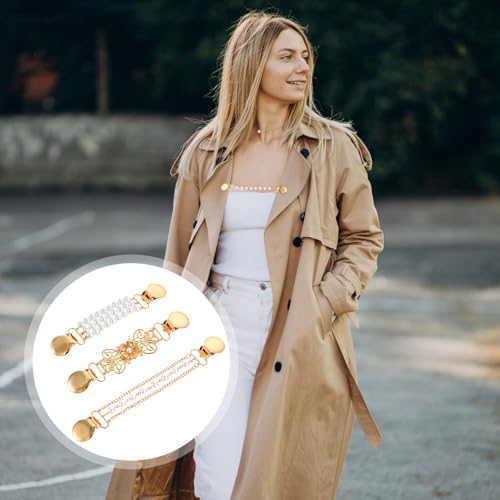 Image of Qianyu 3 Pcs Vintage Sweater Shawl Dress Cinch Clip Set Scarf Shirt Cardigan Collar Clip Dress Shirt Waist Cincher Clip Clothing Cinch Brooch Clip Ladies Dress Chain Cardigan for Valentine's Day Women