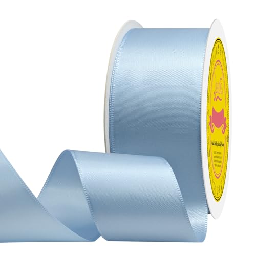 Image of Double Face Dusty Blue Satin Ribbon 1-1 /2 inch X 25 Yards Polyester Ribbon for Gift Wrapping Very Suitable for Weddings Party Hair Bow Invitation Decorations and More