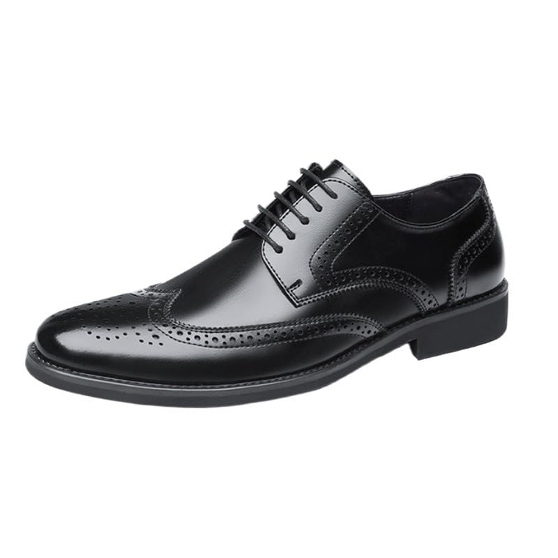 Men's Trendy Brogue Wingtip Dress Shoes Formal Casual Lace Up Punched Leather Oxford Breathable Lace Up Shoes for Business Office Wear